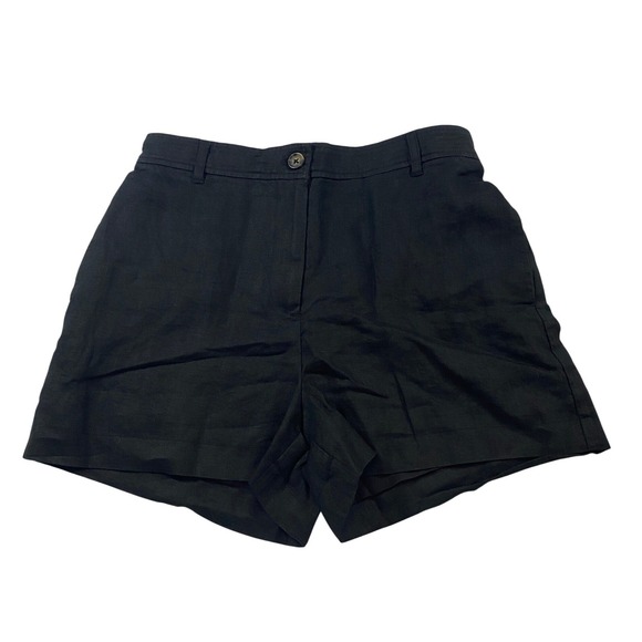 Quince Pants - Quince Black 100% Linen High Waisted Shorts Womens Size 6 NWT Elastic Back